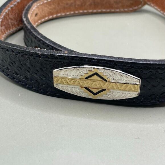 Black Leather Belt Engraved Silver Tone Conchos & Buckle‎ - 26 main image 5